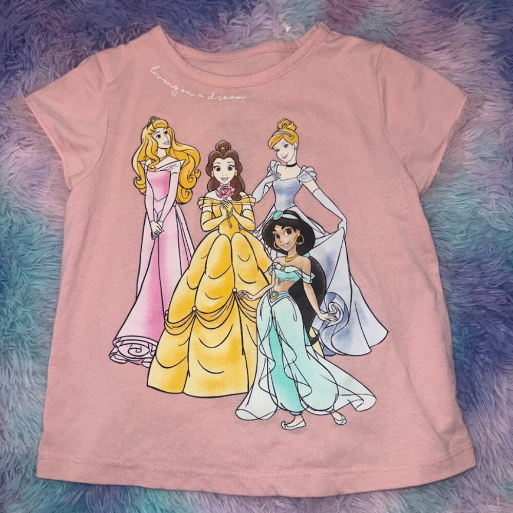 Disney Princess Girls Pink Short Sleeve T-Shirt with Lace Trim – Size 4T - Picture 2 of 6